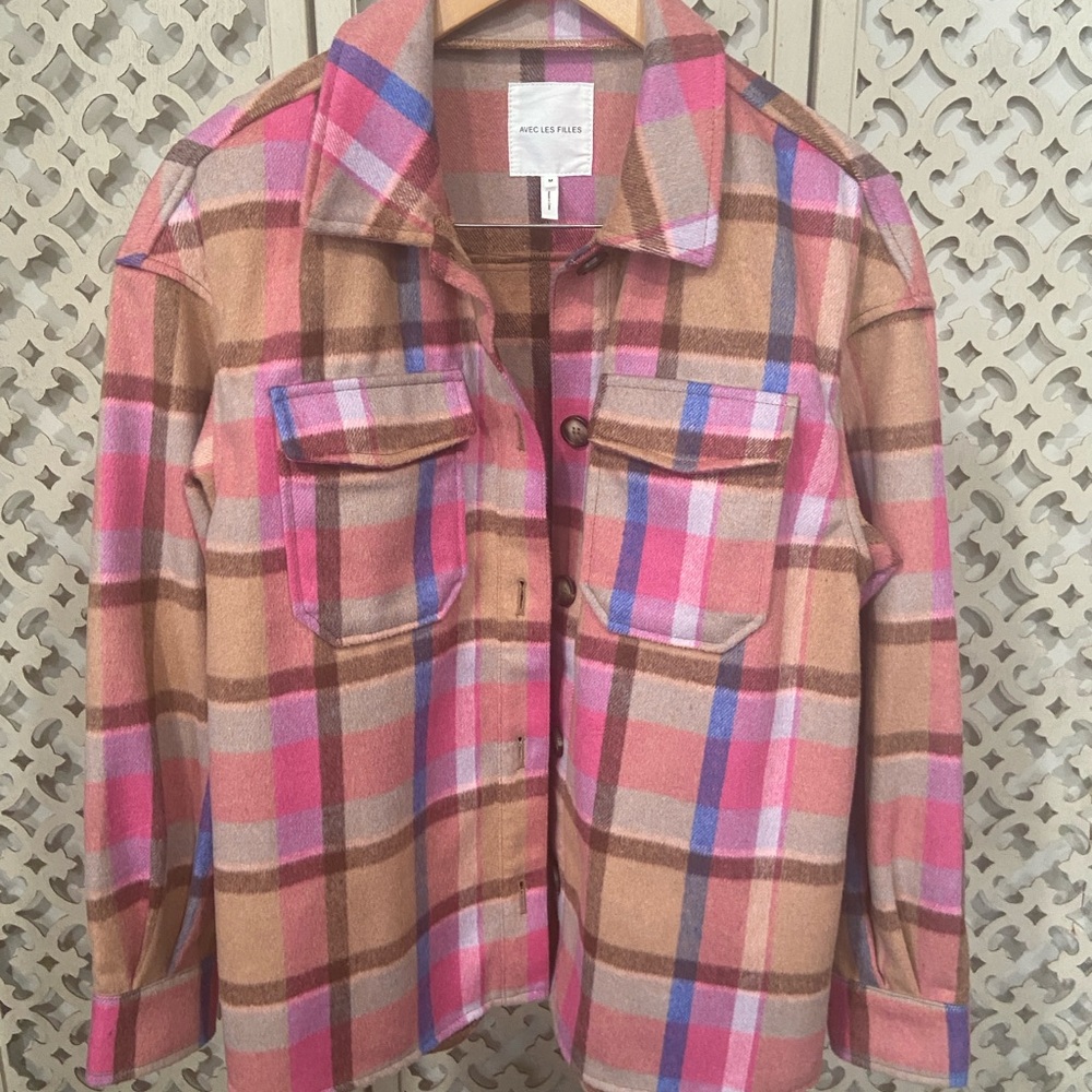 Avec Les Filles Pink and Brown Plaid Utility Jacket